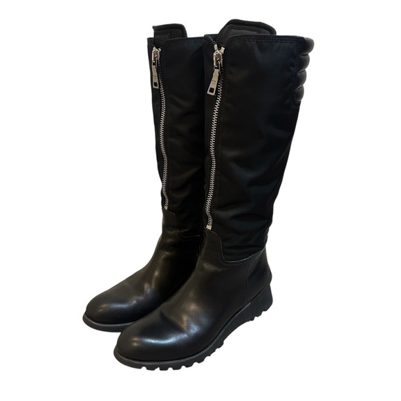 Prada Vibram Nylon and Leather Tall Boots in Black Size IT 39 / US 8.5-9 - Picture 1 of 16